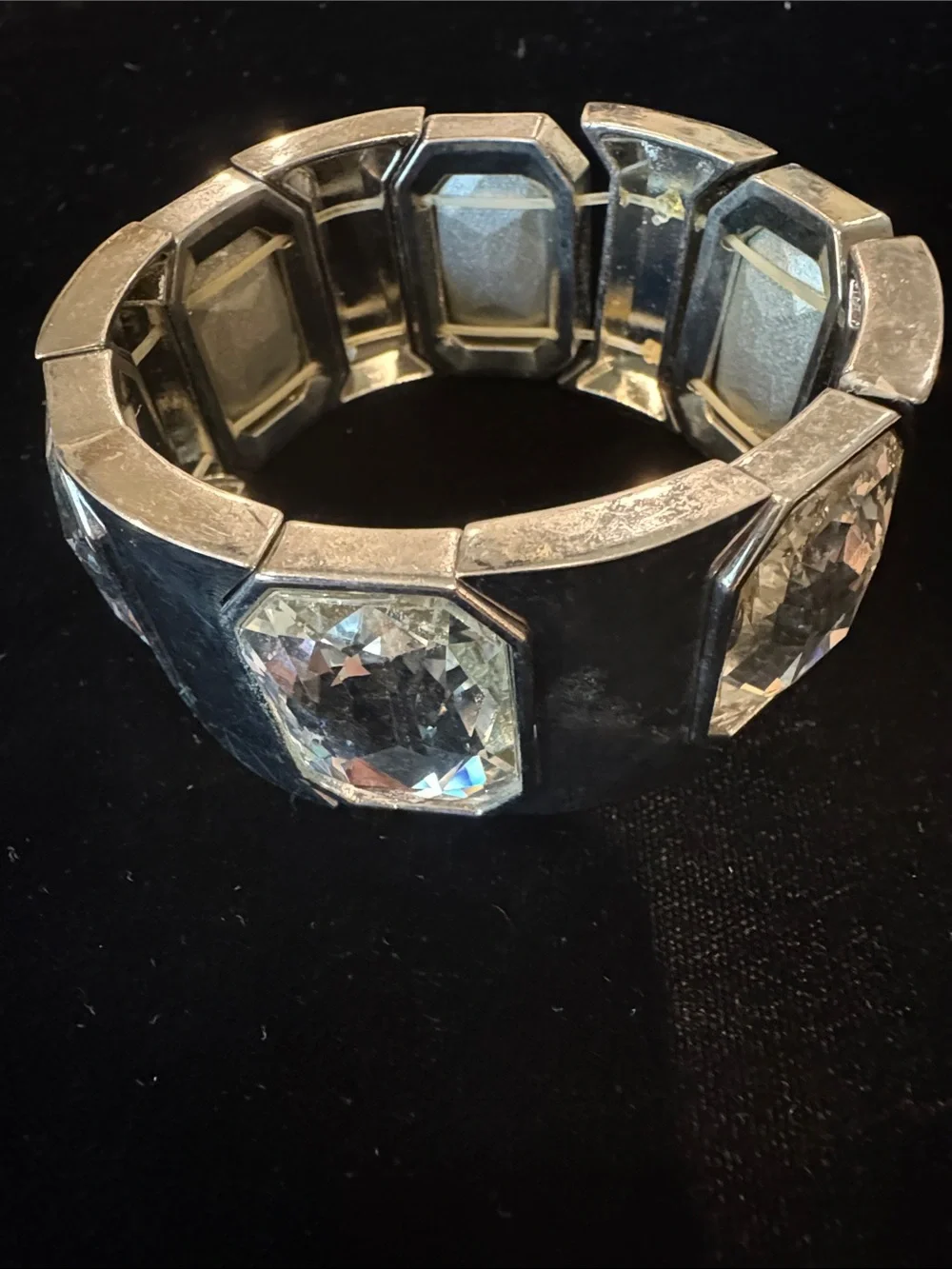 Silver-Tone Bracelet with Large Clear Crystal Rhinestones